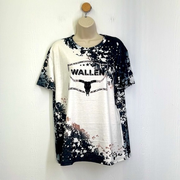 Gildan - Morgan Wallen Cowboy Steer Skull Leppard Bleach T Shirt Size Medium - Picture 2 of 10